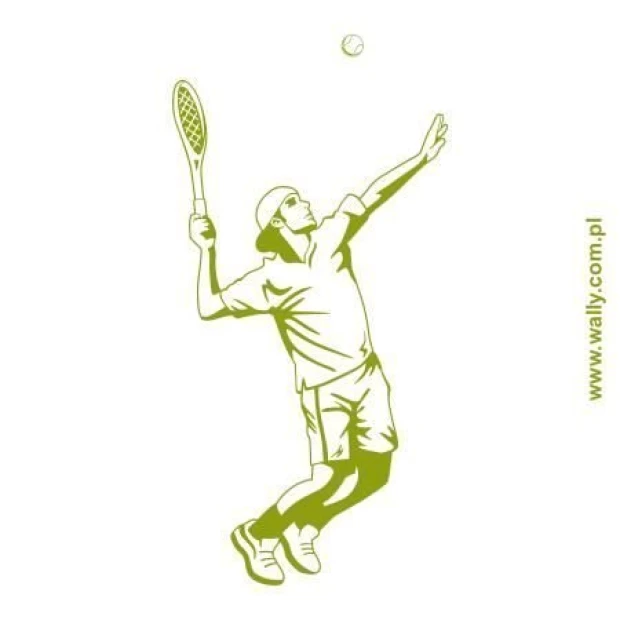 Tennis painting template 1171 - Graphic design featuring a tennis player in motion, holding a racket with a ball in the air.
