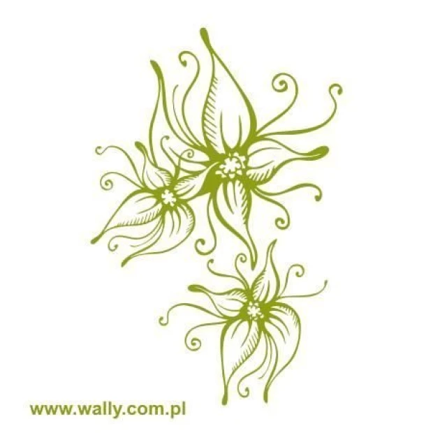 Floral painting template 1200 - Graphic design with long, wavy petals and spiral details.