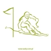 Skiing stencil 1160 - Graphic design featuring a skier in motion with a flag, dynamic lines.