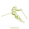 Skiing stencil 1162 - Graphic design of a skier in motion with skis and poles on a white background.