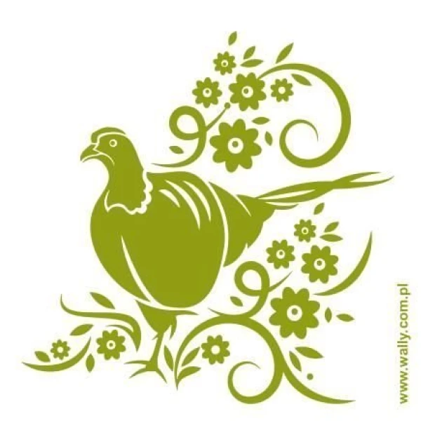 Pheasant painting template 1239 - Features a pheasant surrounded by flowers and spiral lines.