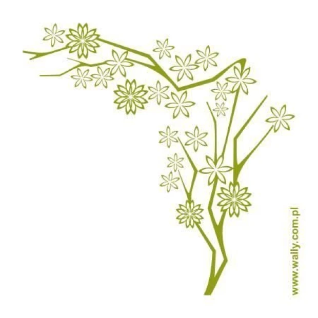 Tree painting template 1248 - Graphic design featuring branch shapes with flowers, composed of delicate lines and symmetry.