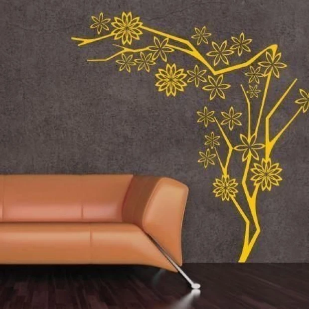 Painting template tree 1248 - Living room arrangement. Dark wall with a light-colored sofa.