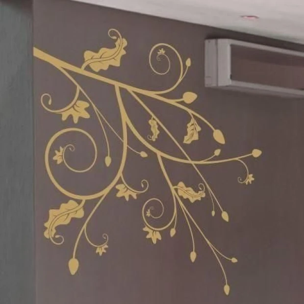 Painting template branch 1032 - Room arrangement. Dark walls with plant elements.
