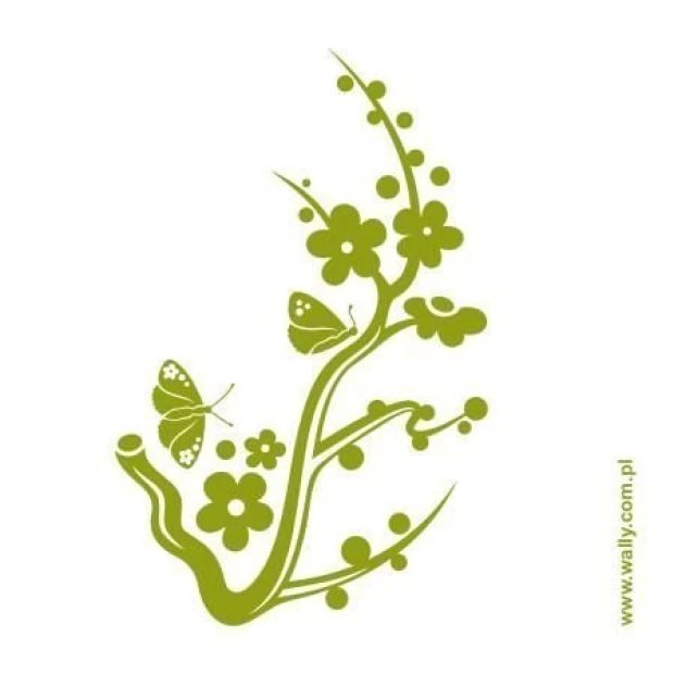 Painting template branch butterflies 1225 - Graphic design featuring a branch shape with flowers and butterflies.