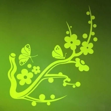 Painting template branch with butterflies 1225 - Graphic design featuring a branch with butterflies and flowers in various sizes.