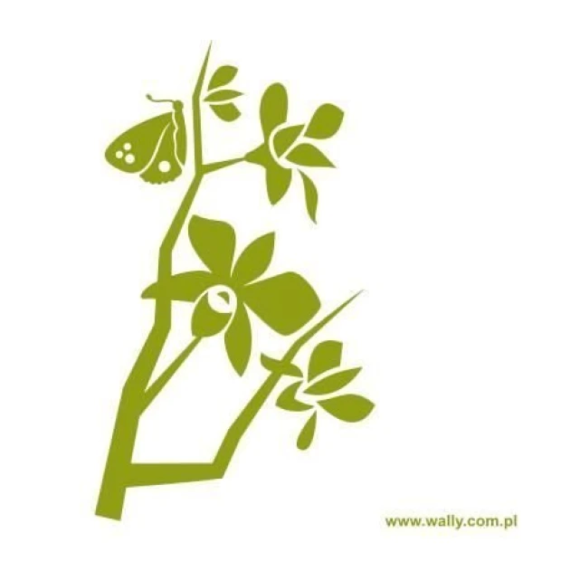 Painting template branch butterfly 1240 - Graphic design featuring a branch with leaves and a butterfly.