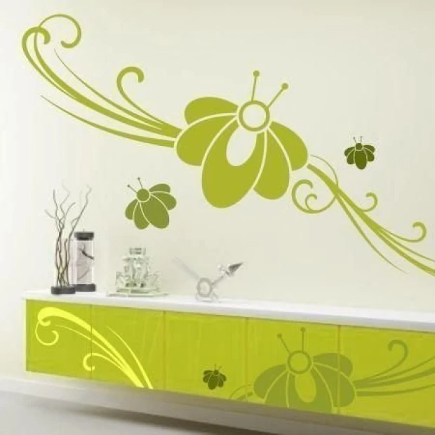 Floral painting template 1196 - Living room setup with light walls and minimalist furniture.