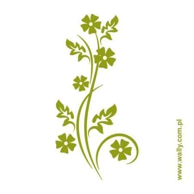 Floral painting template 1224 - Graphic design featuring an ascending stem with flowers and leaves.