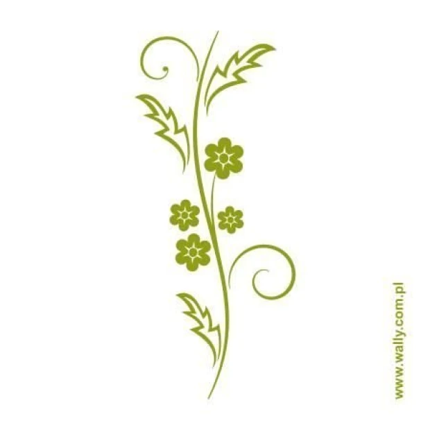 Floral painting template 1227 - Graphic design featuring a climbing stem with flowers and leaves.