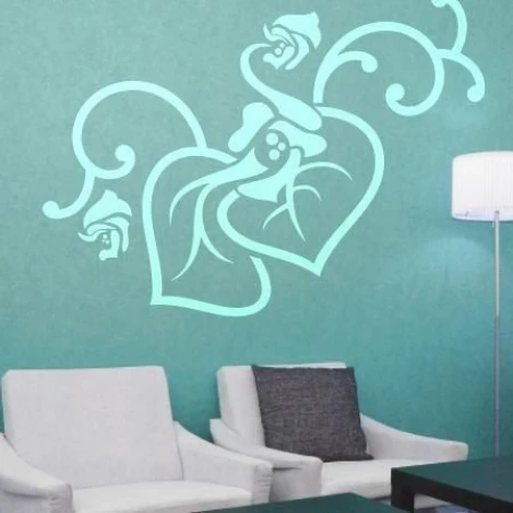 Leaf painting stencil 1226 - Living room setup with blue walls and light-colored furniture.