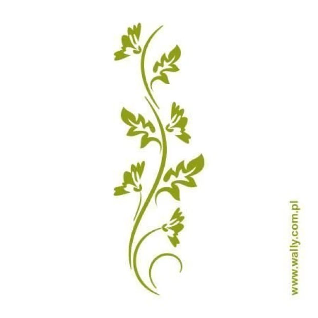 Leaf painting template 1229 - A design featuring a winding line with leaves and small flowers.