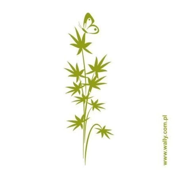 Painting template leaves butterfly 1241 - Graphic design featuring a long stem with leaves and a butterfly on top.