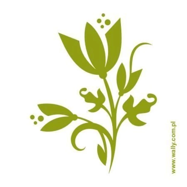 Floral painting template 1244 - Features long leaves, buds, and winding stems in a graphic design.