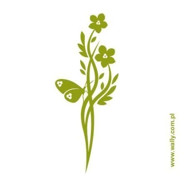 Floral painting template 1245 - Graphic design featuring flowers and a butterfly, composed of long, curved lines.