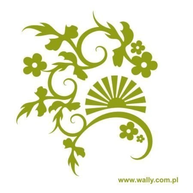 Climbing plant painting template 1242 - Graphic design with swirling lines, flowers, and sun rays.