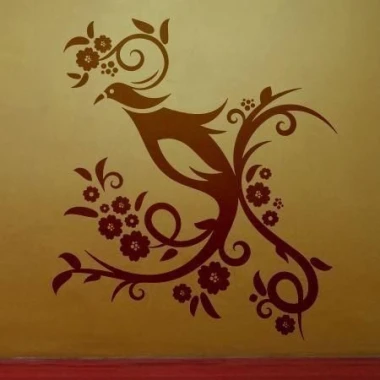 Quail flower painting template 1232 - Features a bird among branches and flowers.