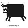 Chalk sticker 001 cow - Graphic design. Simple black cow silhouette with large eyes and rectangular body.
