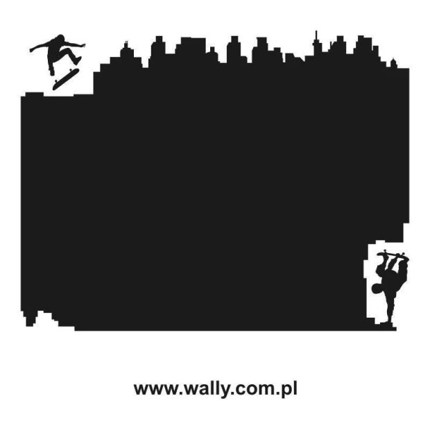 Chalk sticker 008 skater - Graphic design featuring a skateboarding silhouette against a city backdrop with dynamic figures.