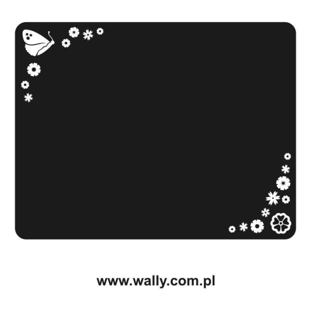 Chalk sticker 009 butterfly flowers - Graphic design with a butterfly and white flowers on a black background.
