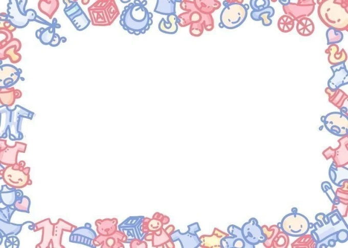 Dry-erase board 002 - Graphic design with a frame featuring pastel-colored drawings of children\'s toys and characters.