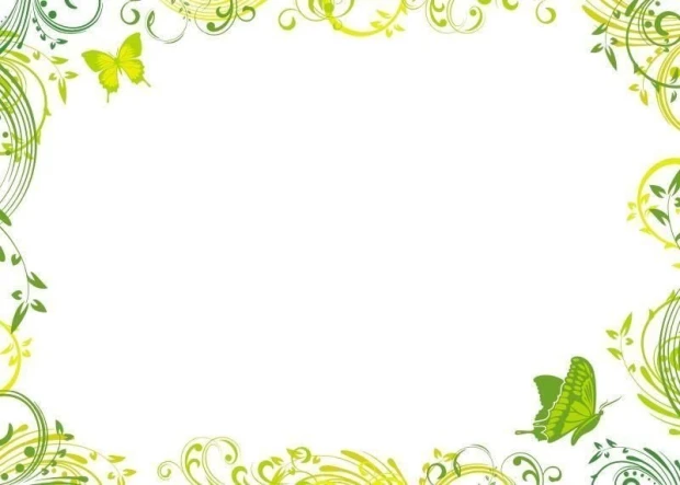 Dry-erase board 016 - Graphic design with green plant motifs and butterflies in the corners.