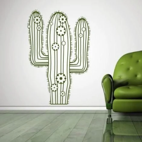 Cactus painting template 1103 - Living room setup with light-colored walls and green furniture.