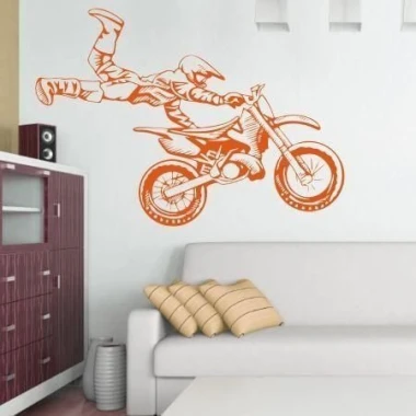 Motocross painting template 1170 - Living room setup with light-colored wall and dark furniture.
