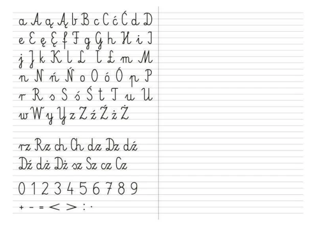 EDU dry-erase board for writing practice 003 - Features letters, numbers, and symbols in illustrations on a white background.