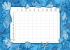 EDU dry-erase board multiplication chart 006 - Graphic design with flies and starfish on a blue background.