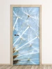 Dandelion door mural 165 - Graphic design with transparent dandelion stems on a blue background.