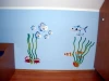 Ocean sticker set 1150 - Decor for a child\'s room. Blue walls with wooden flooring.