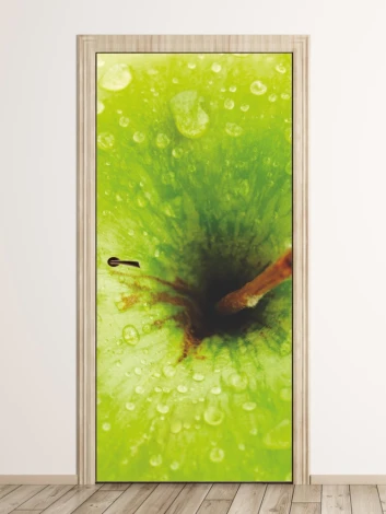 Apple door wallpaper 135 - Graphic design. Green apple with water droplets on the surface.