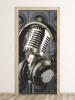 Microphone door wallpaper 142 - Modern interior design with gray walls and wooden floor.