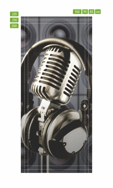 Door wallpaper microphone 142 - Graphic design featuring a microphone against a speaker backdrop.