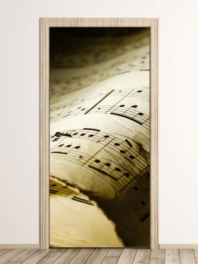 Door wallpaper notes 139 - Graphic design featuring a close-up of musical notes on aged paper.