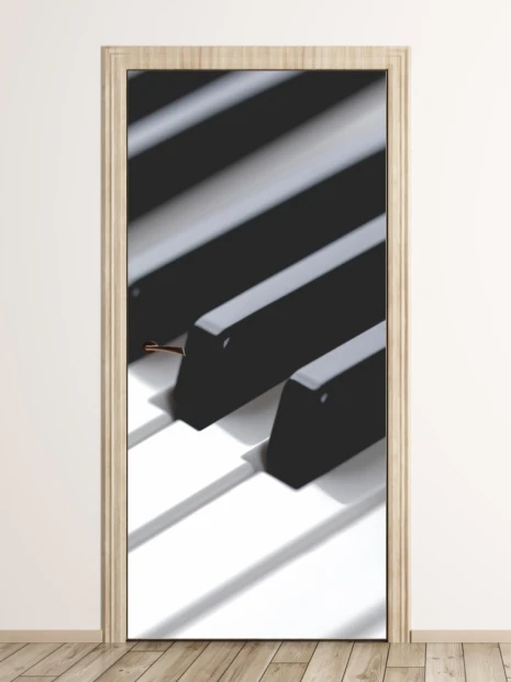 Piano door wallpaper 138 - Graphic design featuring black and white piano keys.