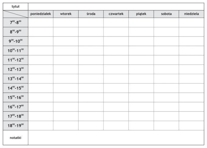 Magnetic whiteboard 040 weekly planner - Simple grid with days of the week and time slots.