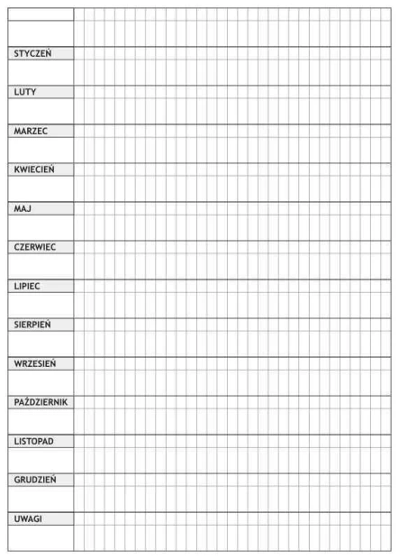 Annual planner whiteboard 011 - Graphic design. Simple grid with month names and space for notes.