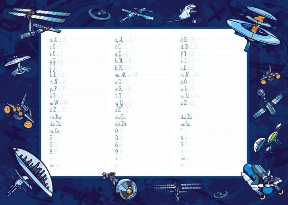Magnetic dry-erase board for learning to write 016 - Features ship illustrations on a blue background.