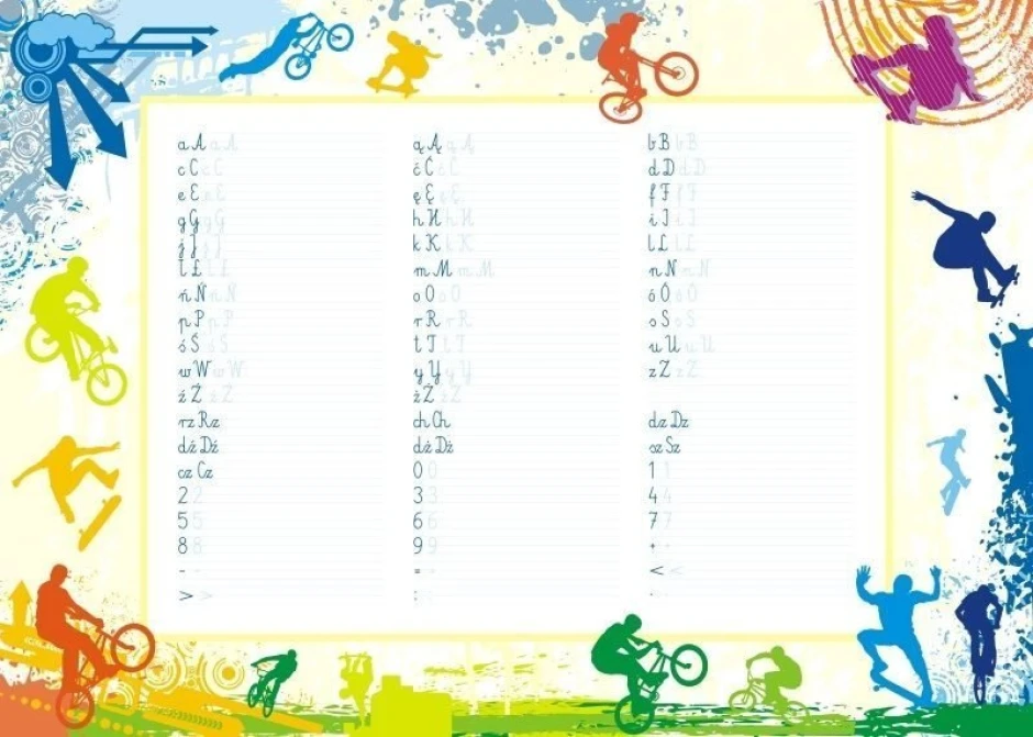 Magnetic dry-erase writing board 020 - Graphic design with colorful athlete silhouettes on an abstract background.