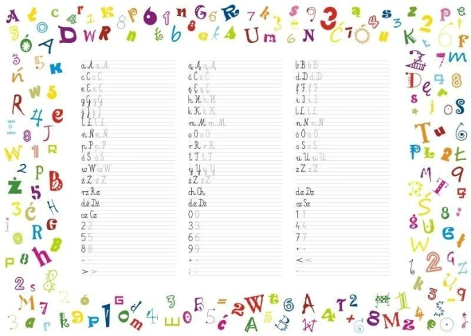 Magnetic dry-erase writing board 036 - Graphic design with colorful letters and numbers on a white background.
