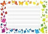 Magnetic whiteboard with a five-line staff design featuring colorful butterflies in various shapes on a white background.