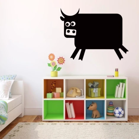 Chalk sticker 001 cow - Decor in a children\'s room. Light-colored walls and pastel furniture.