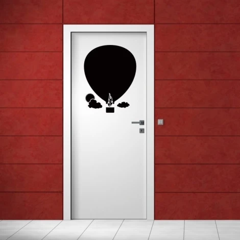 Chalk sticker 002 balloon - Room decor with a red wall. Features a hot air balloon and clouds.