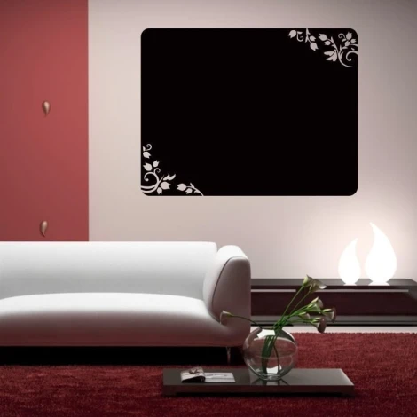 Chalk sticker 006 flowers - Living room setup with red and white walls, minimalist furniture.