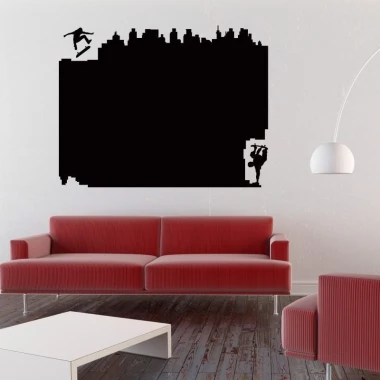 Chalk sticker 008 skater - Living room setup with light walls and red furniture.