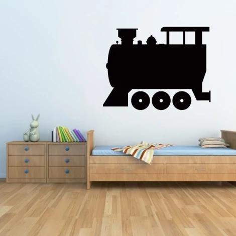 Stylish chalk sticker 016 in the shape of a train, perfect for a child\'s room, adding a cheerful touch.