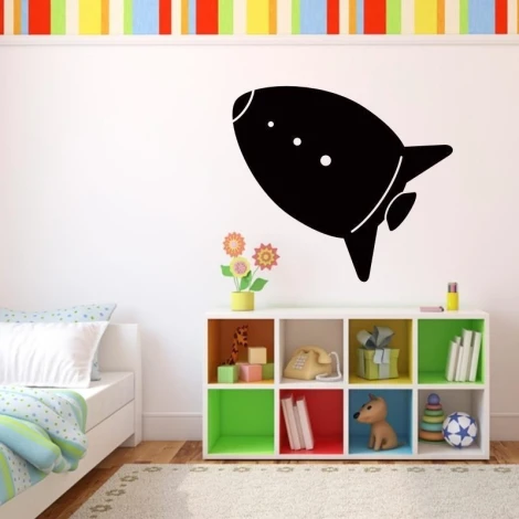 Charming chalkboard rocket sticker, perfect for a colorful children\'s room, adding a fun touch.