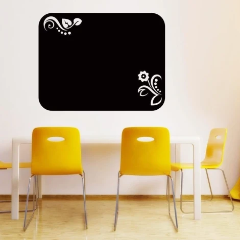 Chalk sticker 033 flowers - Dining room setup with light walls and a table and chairs in vibrant colors.